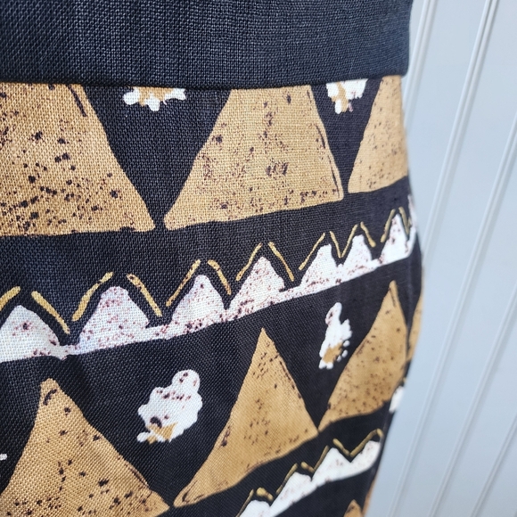 Richie Freeman For Teri Jon Black Tan Beige 100% Linen Sleveless Aztec Dress 6 - Picture 8 of 14